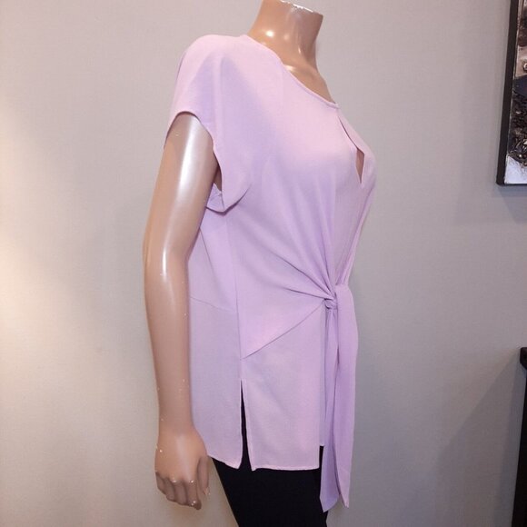 3/$20 Chenault Tie Front Blouse Womens XL Pink Short Sleeve Keyhole Tunic Top - Picture 8 of 13
